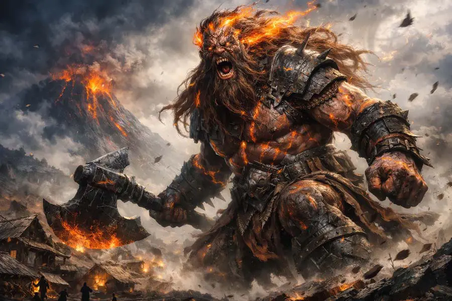 Fire Giant Siege artwork from the Dark Fantasy gallery at WickedSickArt Studio