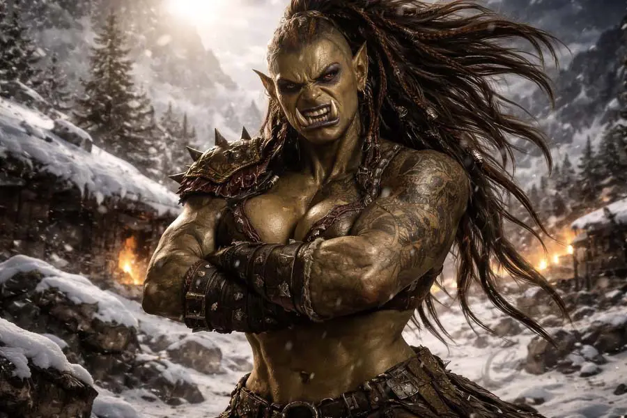 Orc Shield Maiden artwork from the Dark Fantasy gallery at WickedSickArt Studio