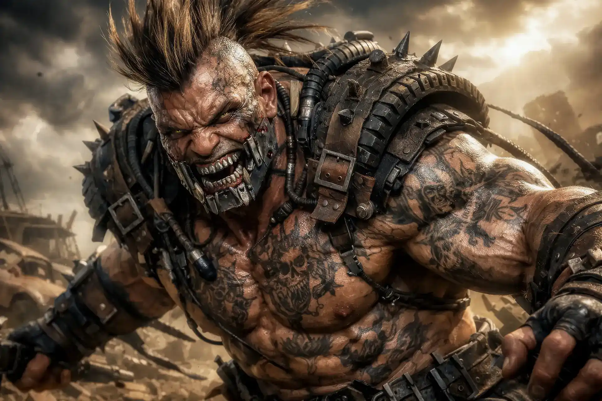 Post-apocalyptic wasteland concept art portal with cinematic lighting by WickedSickArt Studio